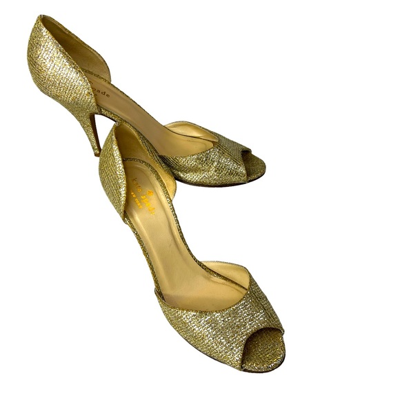 kate spade Shoes Kate Spade Gold Glitter Dorsay Peep Toe Heel Size 8 Poshmark